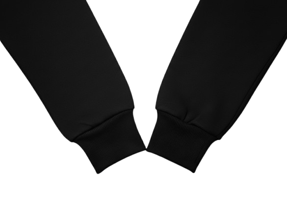 Close-up of black cotton fleece sleeves on a white background