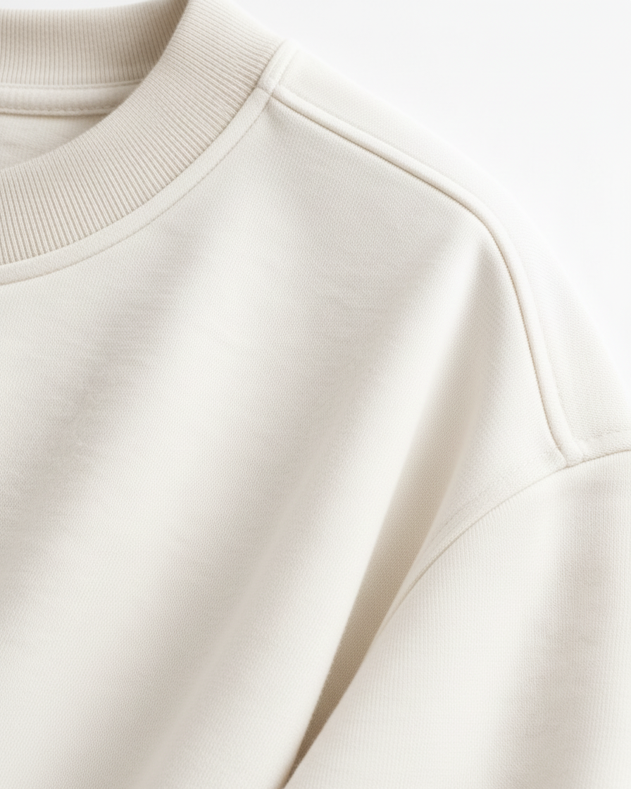 Close-up of a beige Oversize T-shirt with a soft texture on a light background