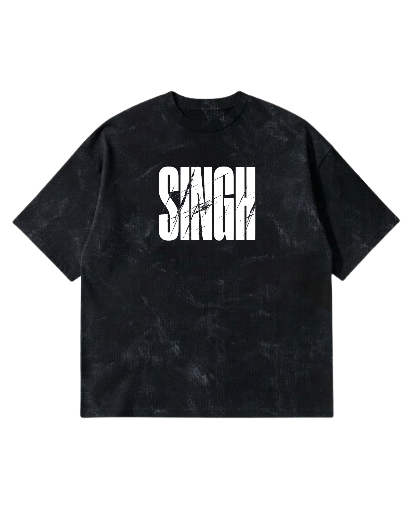 Black Oversized Acid washed French Terry t-shirt with 'SINGH' printed on it with white Color