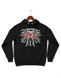 Black oversized Cotton Fleece heavyweight hoodie featuring a white "Shastar" graphic design of traditional Panjabi warrior weapons (Kirpans, Teghs, and Khanda) arranged in a fan shape. The design includes "SHASTAR" in bold white block typography at the top and "Stay Fearless" in a vibrant red cursive script layered over the center.