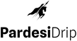 Logo of PardesiDrip with a silhouette of a person on a horse against a blue background